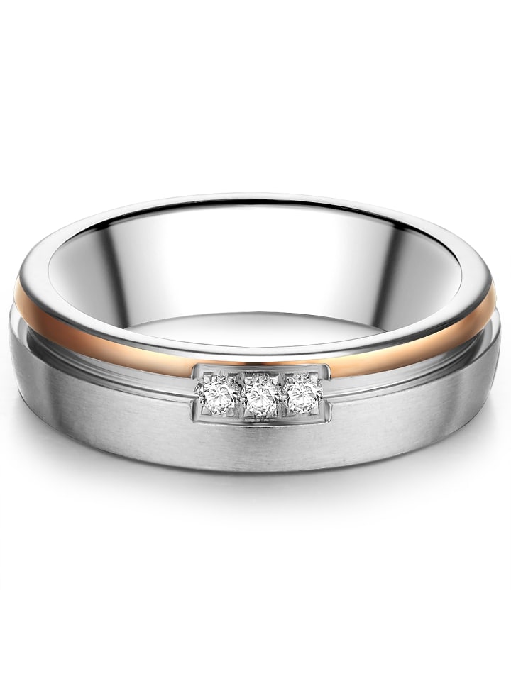 Trilani Ring Edelstahl bi-Color Zirkonia weiß in silber günstig kaufen