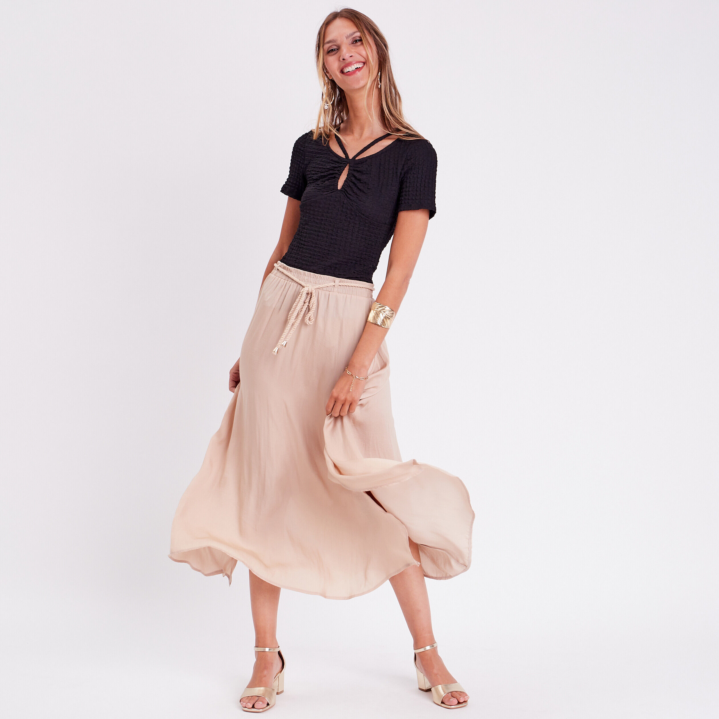 T-shirt manches courtes noir femme | Cache Cache