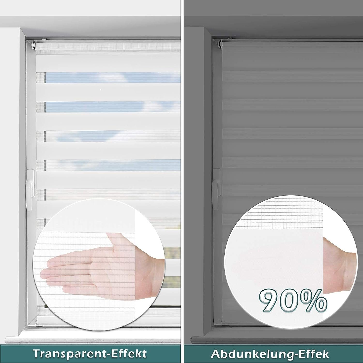 Doppelrollo Klemmfix ohne Bohren, Vkele, 230cm,freihängend Klemmträger, Klemmfix, rollos Blickdicht für Fenster und Tür