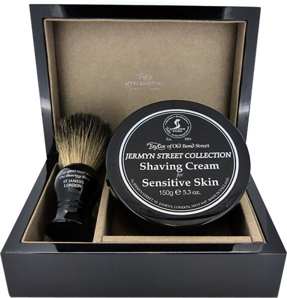 Taylor of Old Bond Street Jermyn Street Collection Super Lacquered Wooden Gift Box, Brush & Cream Rasierset