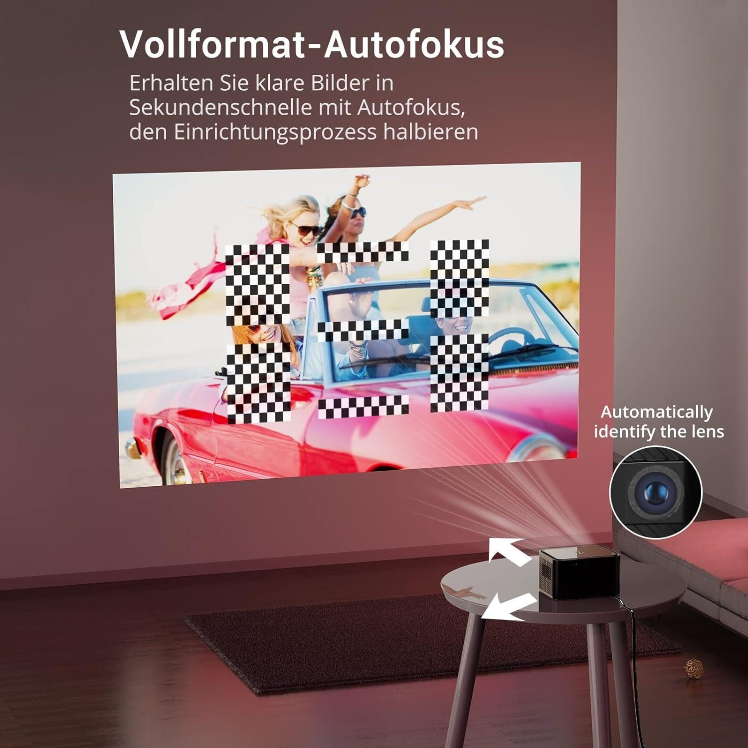 XGODY Portabler Projektor (9000 lm, 3000:1, 1920 x 1080 px, Projektor mit WLAN und Bluetooth 1080P Unterstützung HD Mini Heimkino)