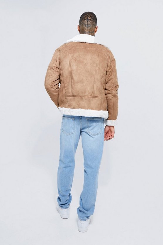 Wildleder-Fliegerjacke mit Kunstpelzfutter