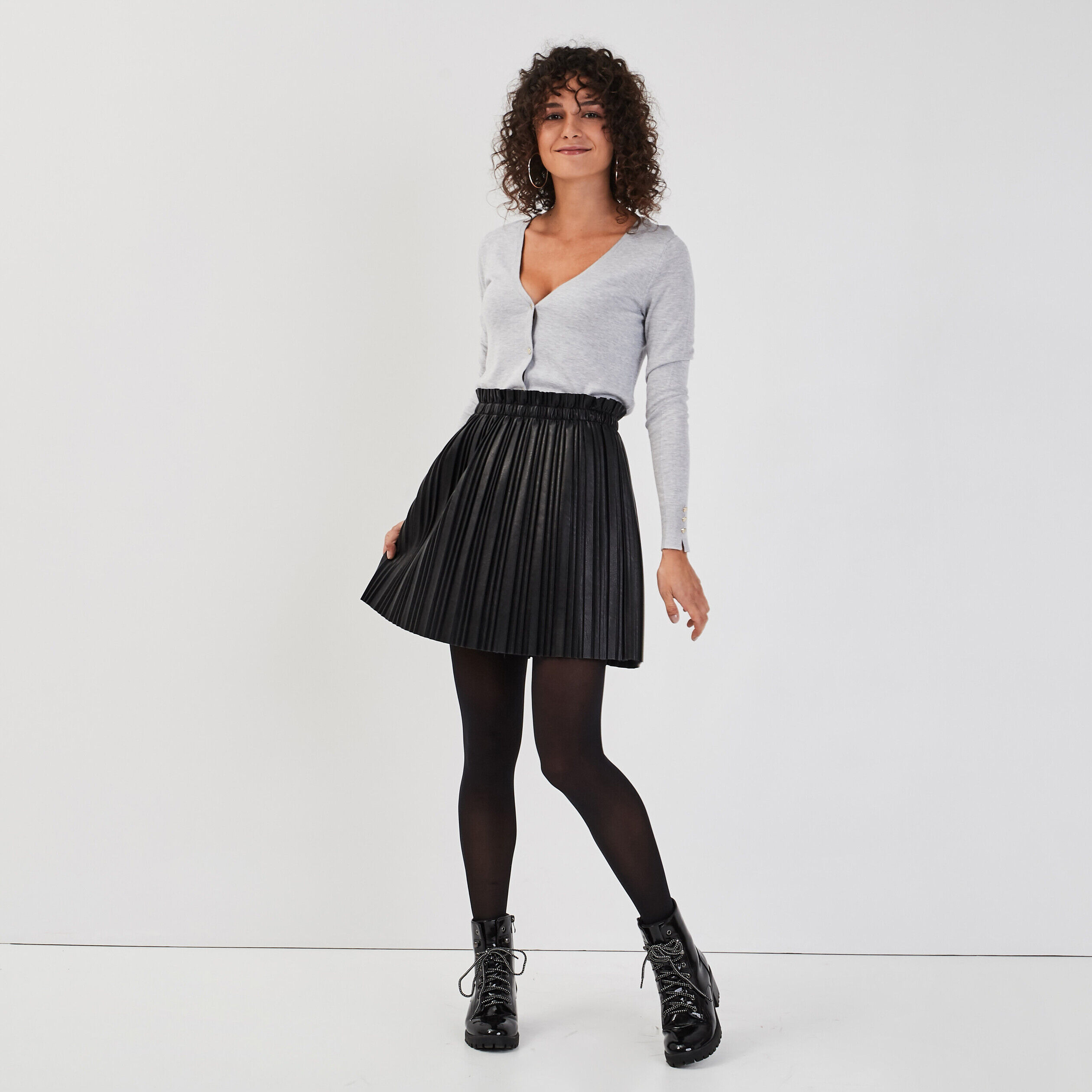 Jupe évasée plissée noir femme | Cache Cache