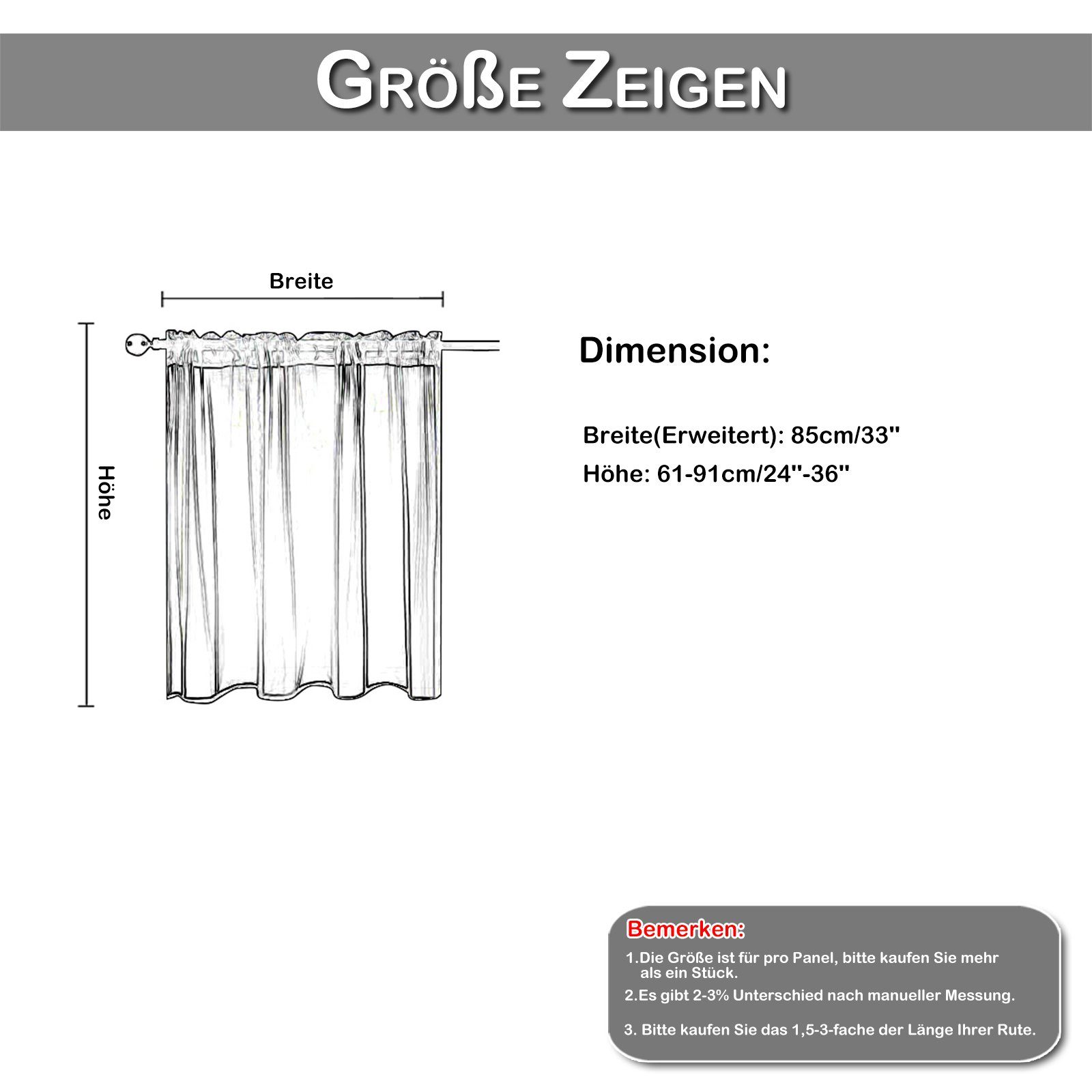 Schiebegardine Kurzgardine Wasserdicht, Transparent Bistrogardine, Scheibengardine, Sunicol, (2 St), Kurze Gardine, Voile Vorhange, Küche Fenstervorhang, 2 er Set