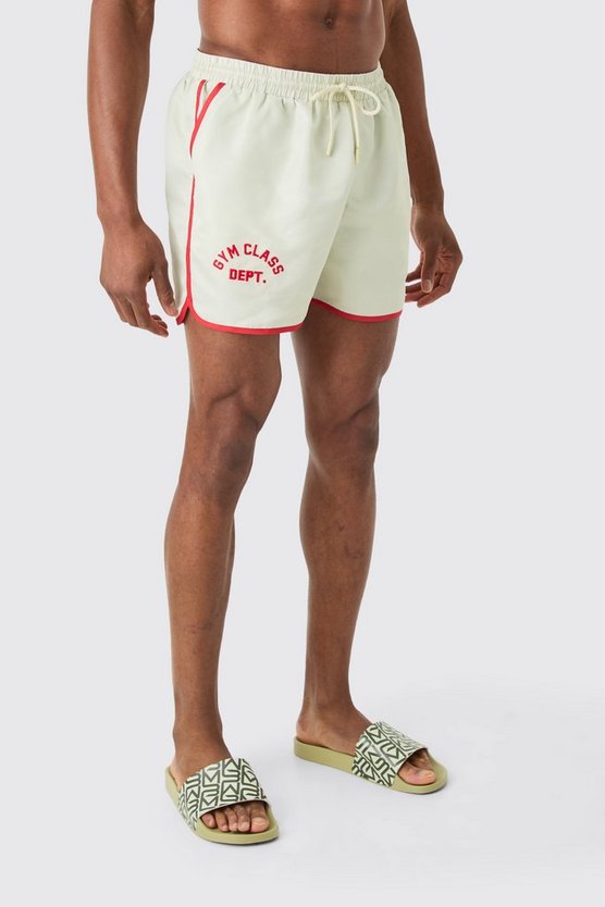 Kurze bestickte Badehose mit Streifen
