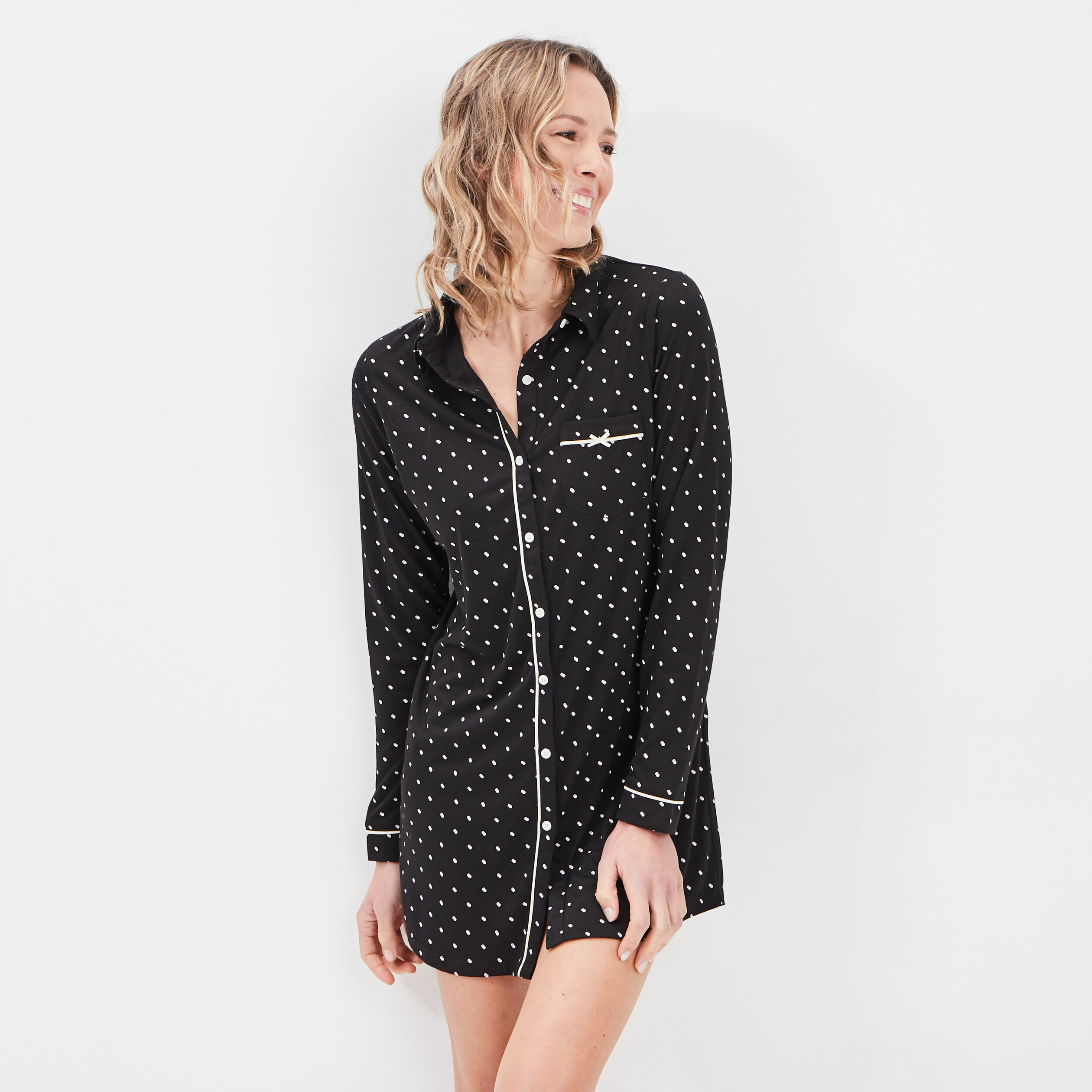 Chemise de nuit liquette noir femme | La Halle