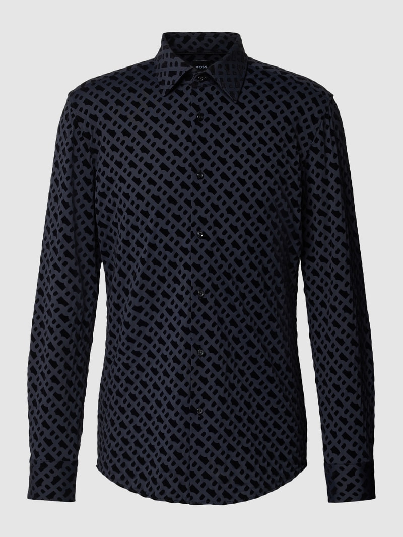 Slim Fit Business-Hemd mit Allover-Print Modell 'Hank' in schwarz
