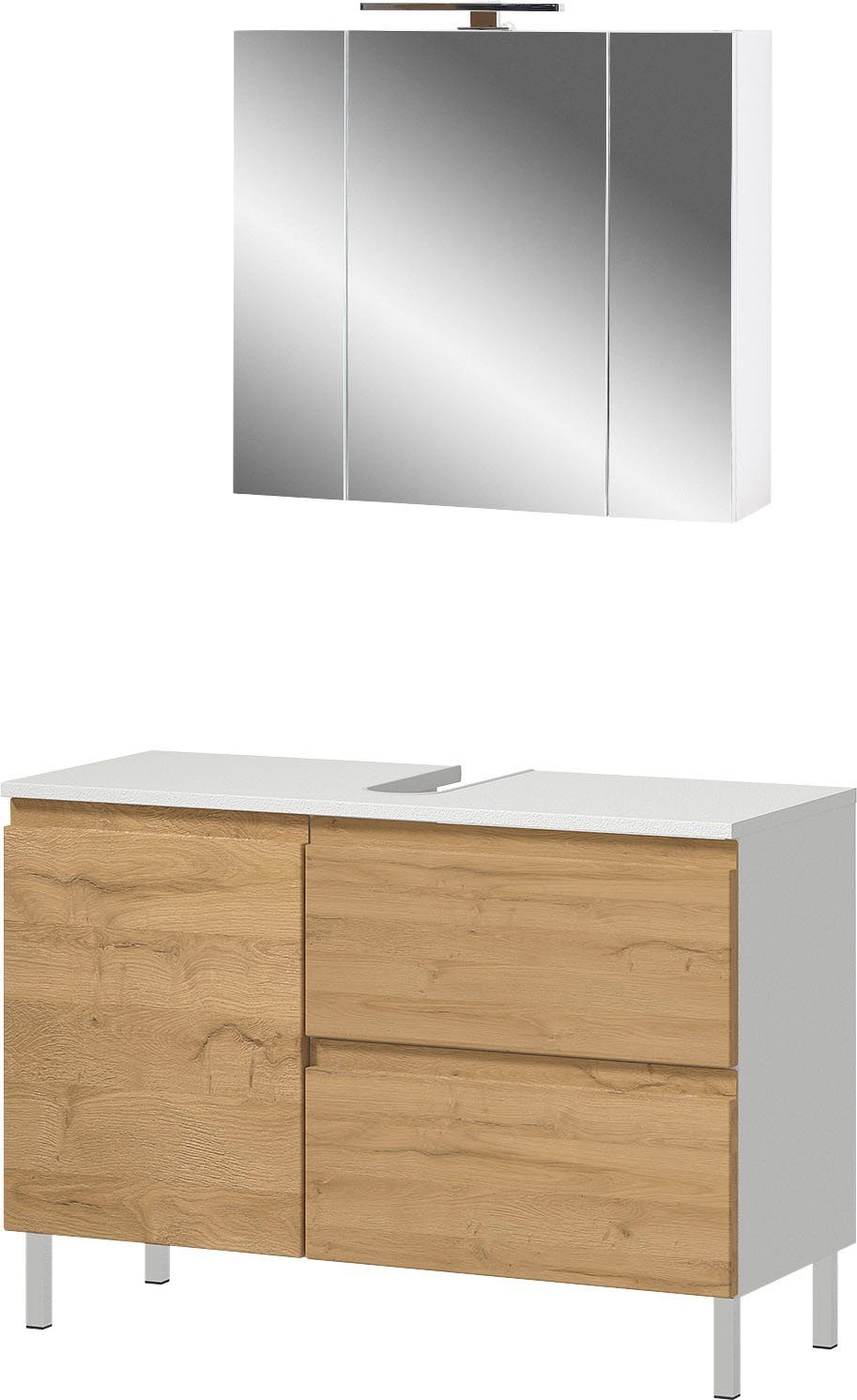 GERMANIA Badmöbel-Set Torrance, (2-St), Waschbecken-Unterschrank und Spiegelschrank mit Beleuchtung