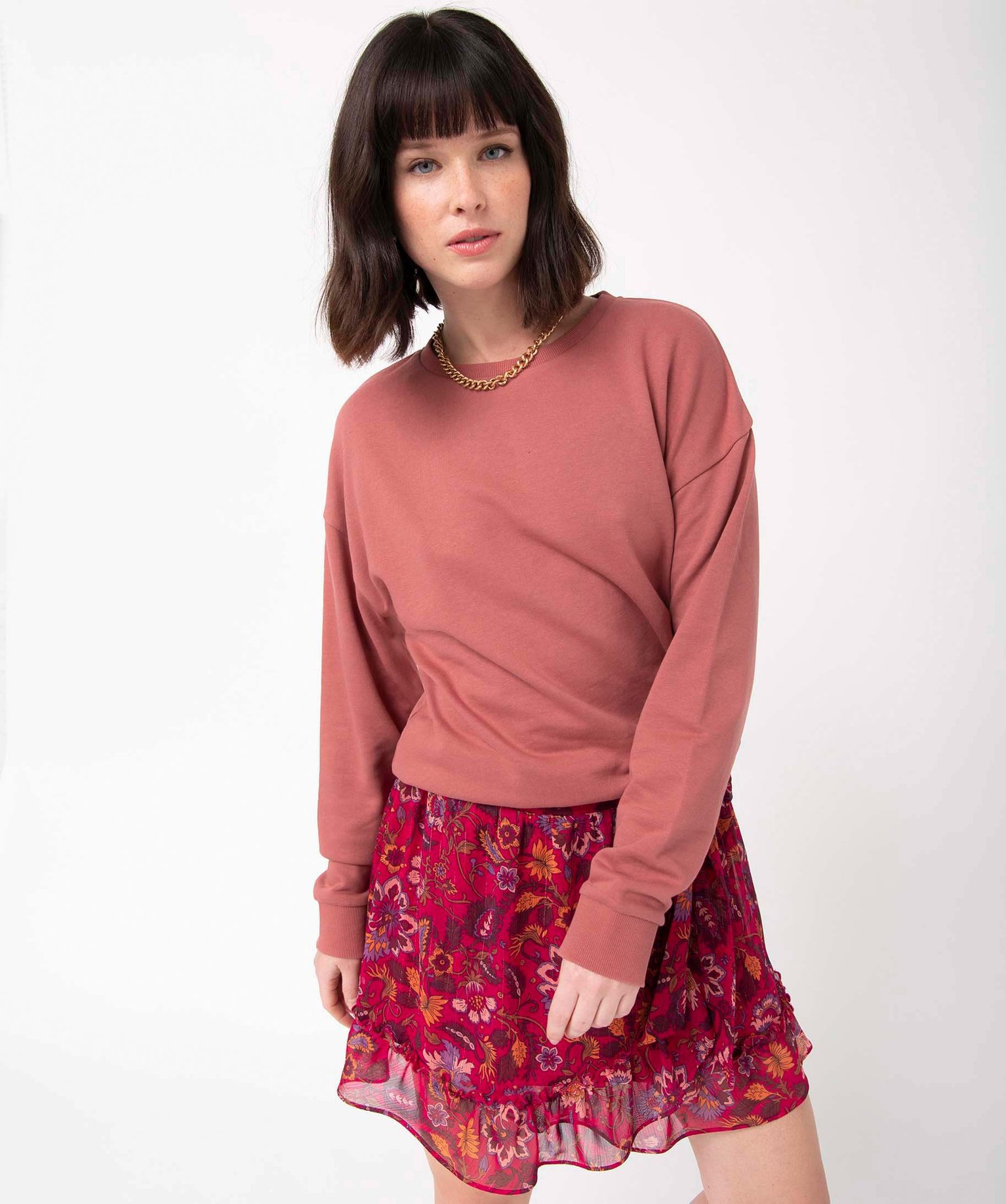 Sweat femme uni intérieur bouclettes rose | GEMO