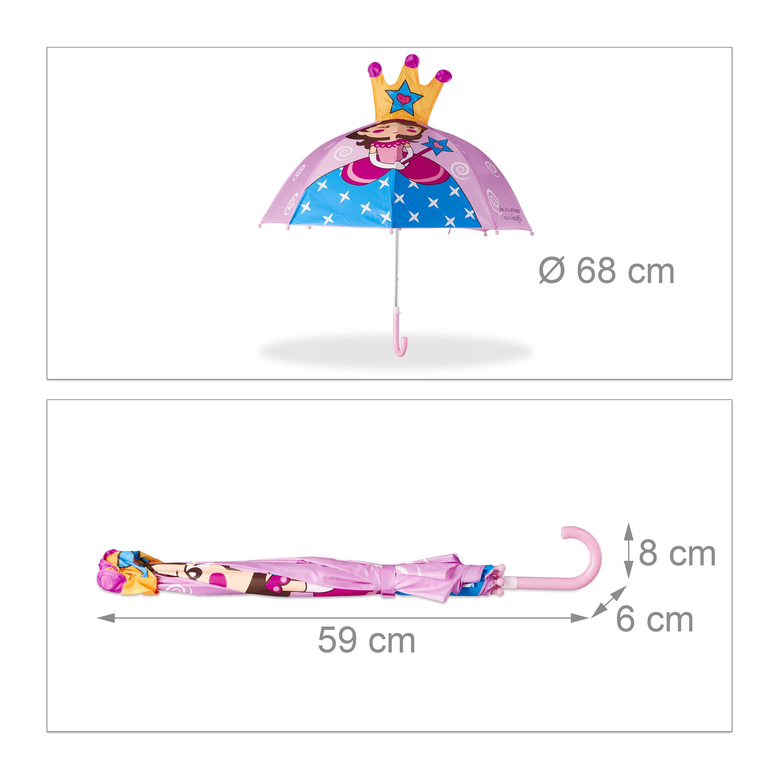 relaxdays Stockregenschirm Kinderregenschirm mit 3D Motiv, Prinzessin