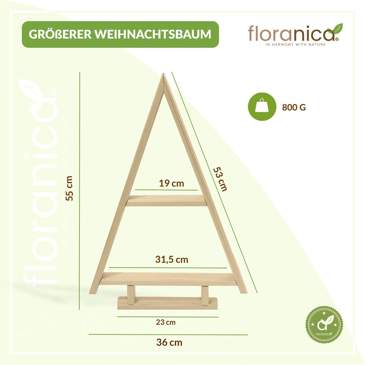 Pemicont Floranica Handgemacht  Holz Baum Weihnachtsbaum Tannenbaum - 2er-Set - Unbehandelt