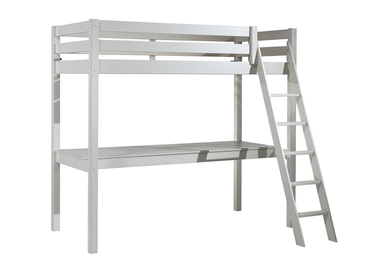 VIPACK Hochbett mit Liegefläche 90 x 200 cm und großer Schreibtischplatte, Ausf. weiß lackiert