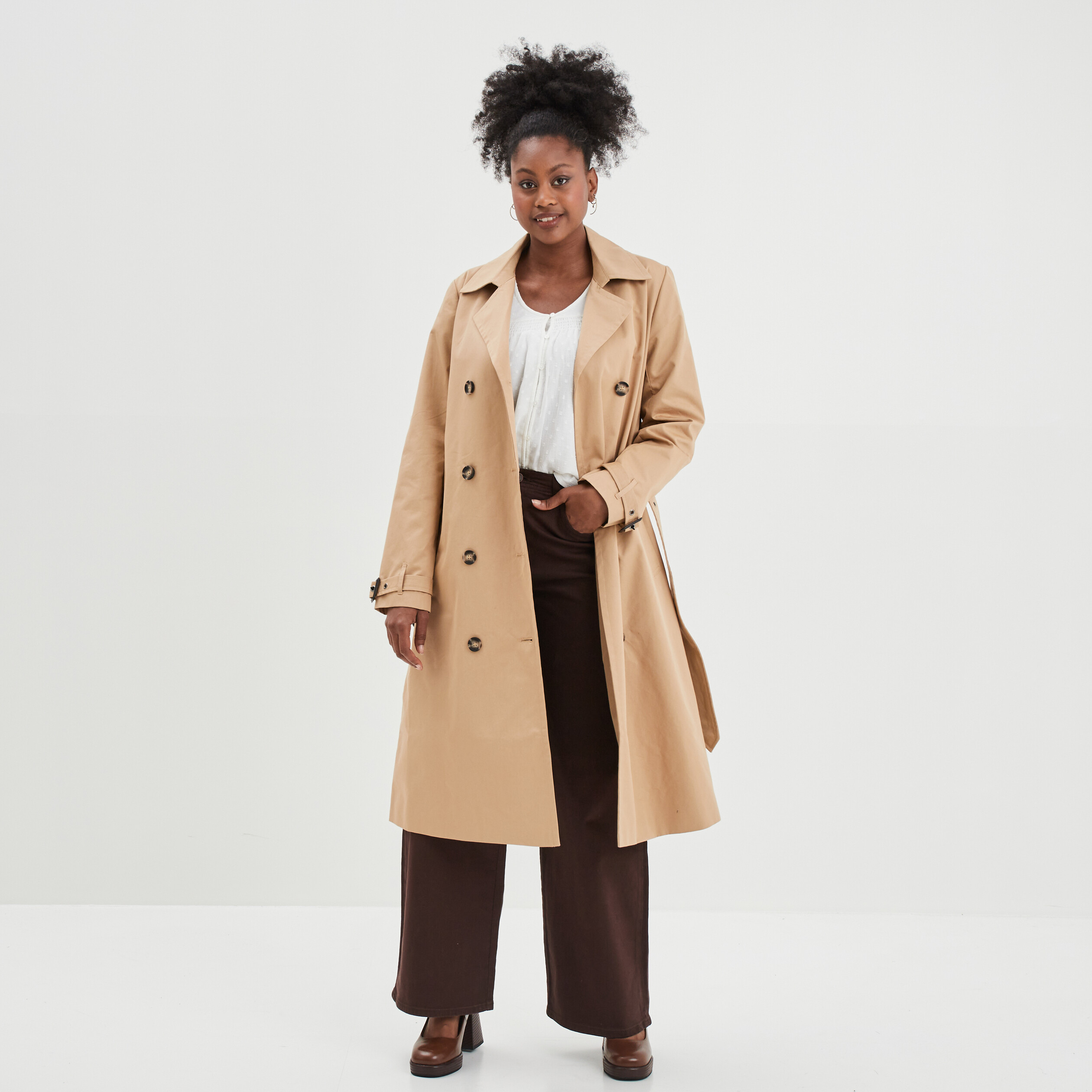 Pantalon large taille haute marron foncé femme | La Halle