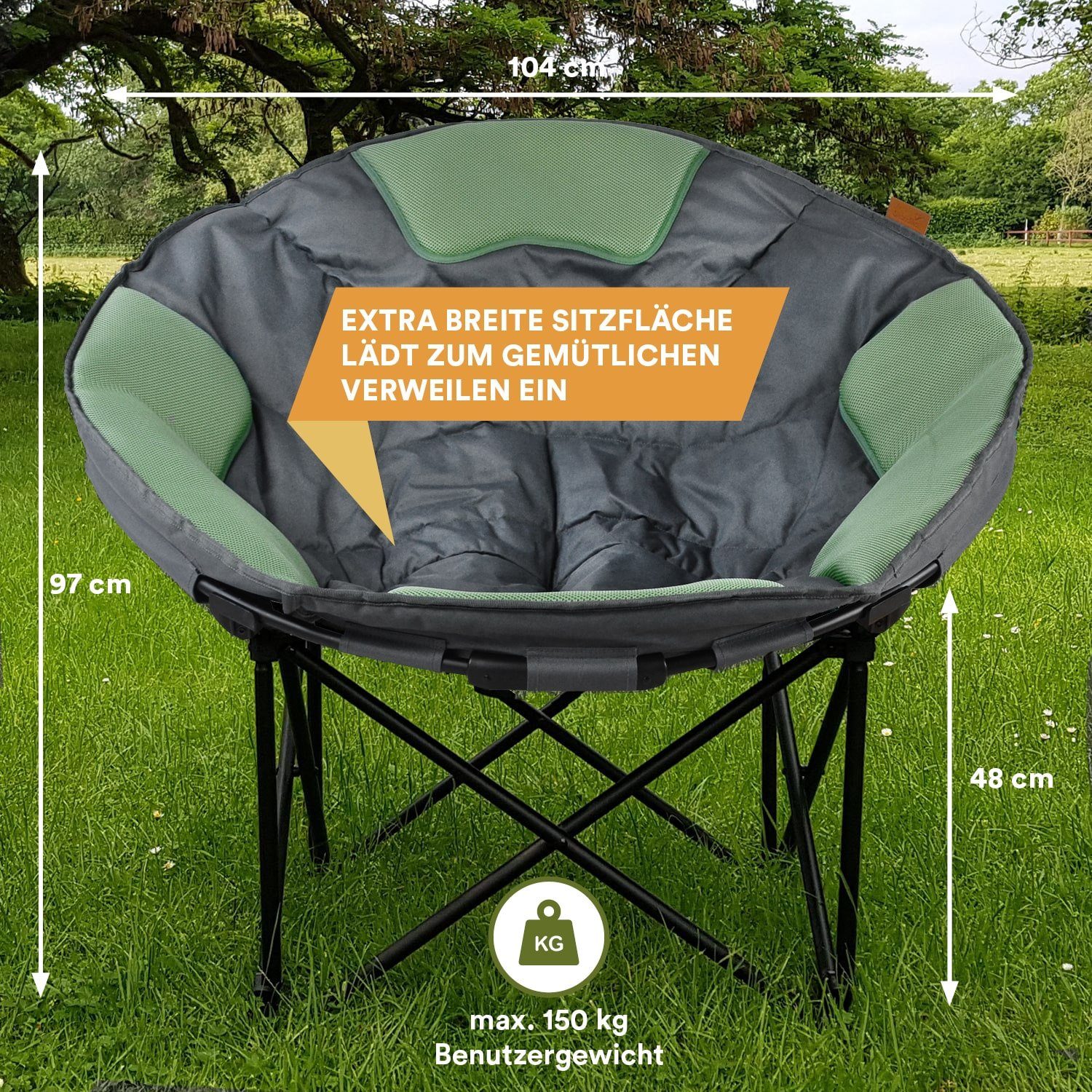 Skandika Campingstuhl Moonchair Deluxe XXL (grün), Großer, bequemer Campingstuhl, Camping Sessel