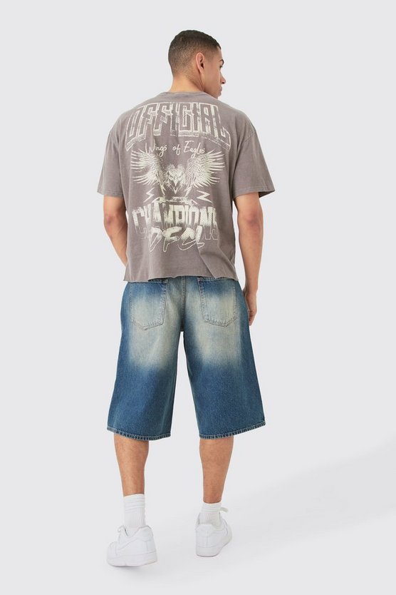 Kastiges Oversize T-Shirt mit rohem Saum und Print