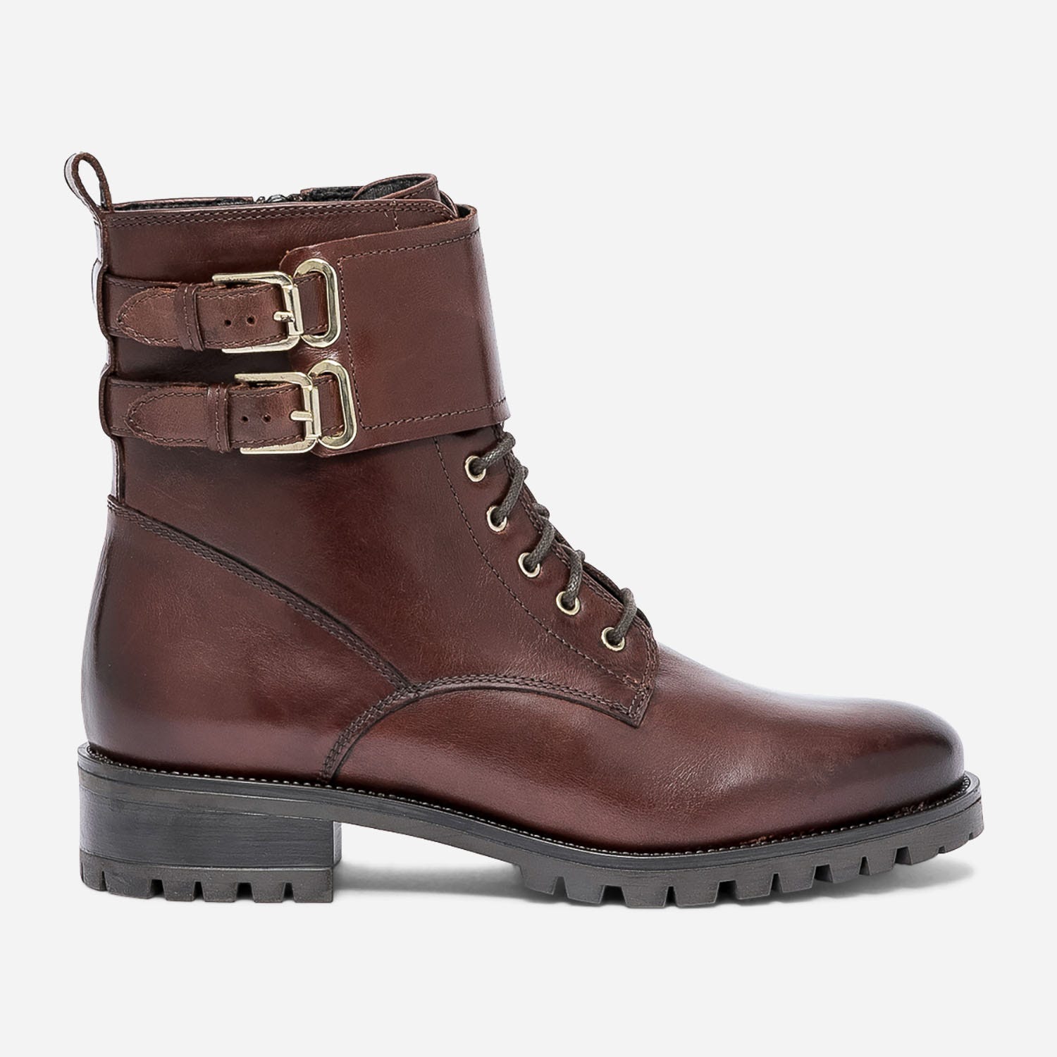 Bottine cognac en cuir à boucles