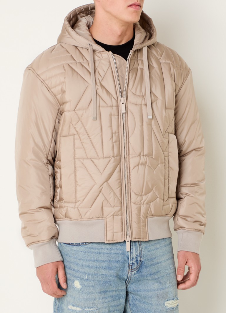 Jachetă cu puf Armani Exchange, cu glugă și buzunare laterale.