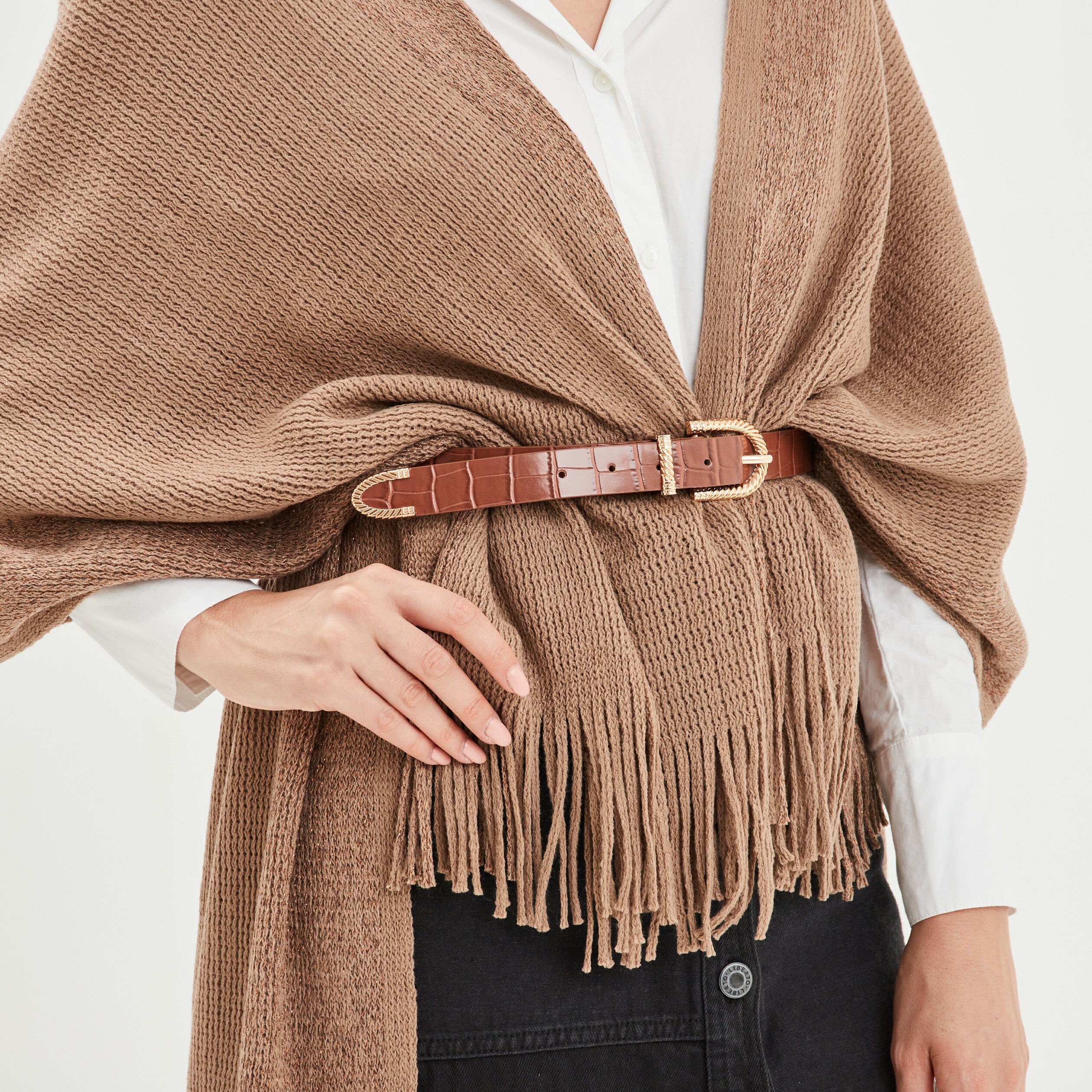 Ceinture aspect croco vernis marron cognac femme | La Halle