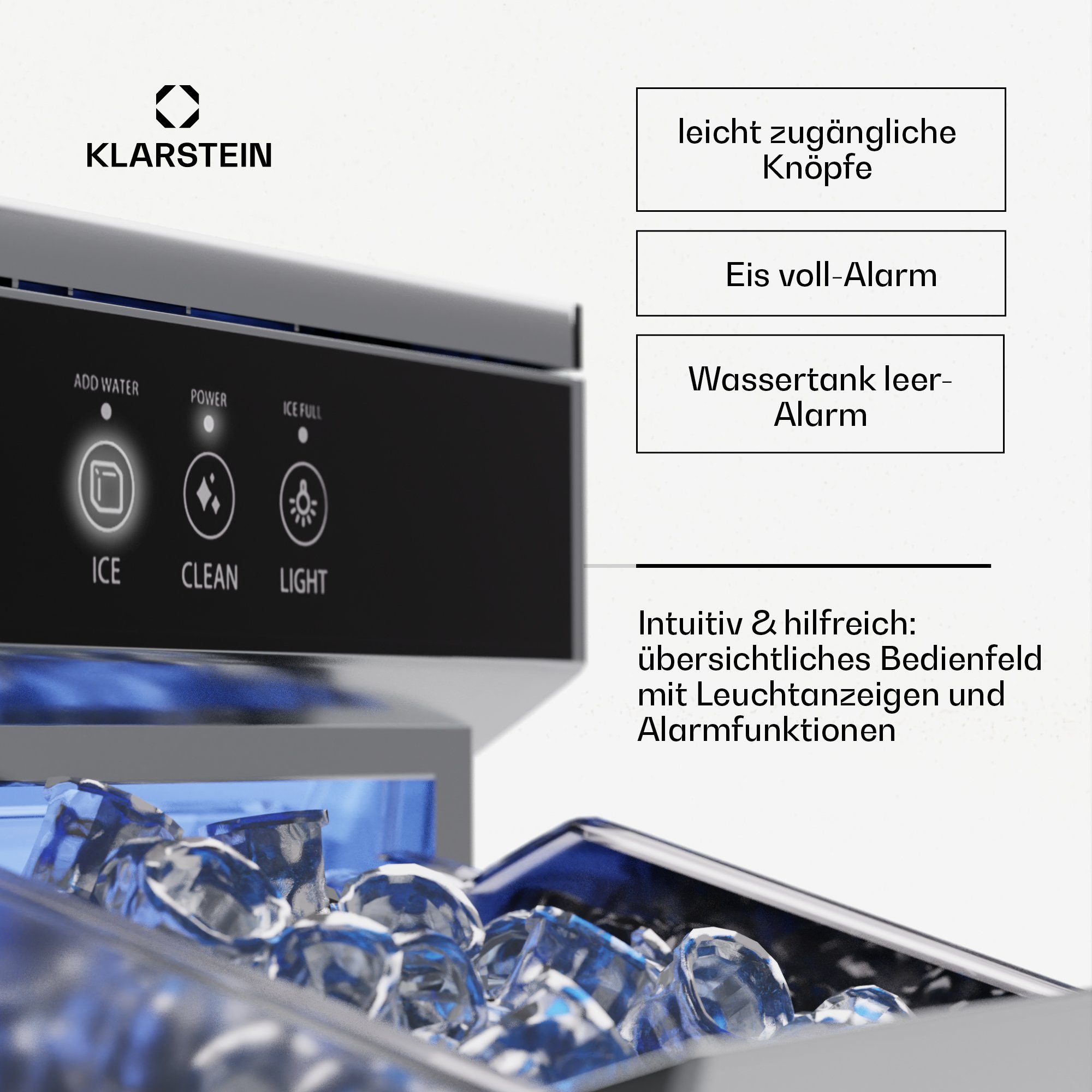 Klarstein Eiswürfelmaschine Ice Galet, Elektrischer Eiswürfelbereiter Eismachinen Wassertank 2,2 L