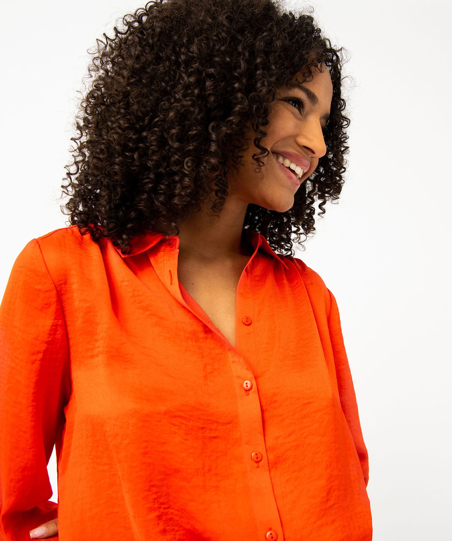 Chemise en satin à manches longues femme rouge | GEMO