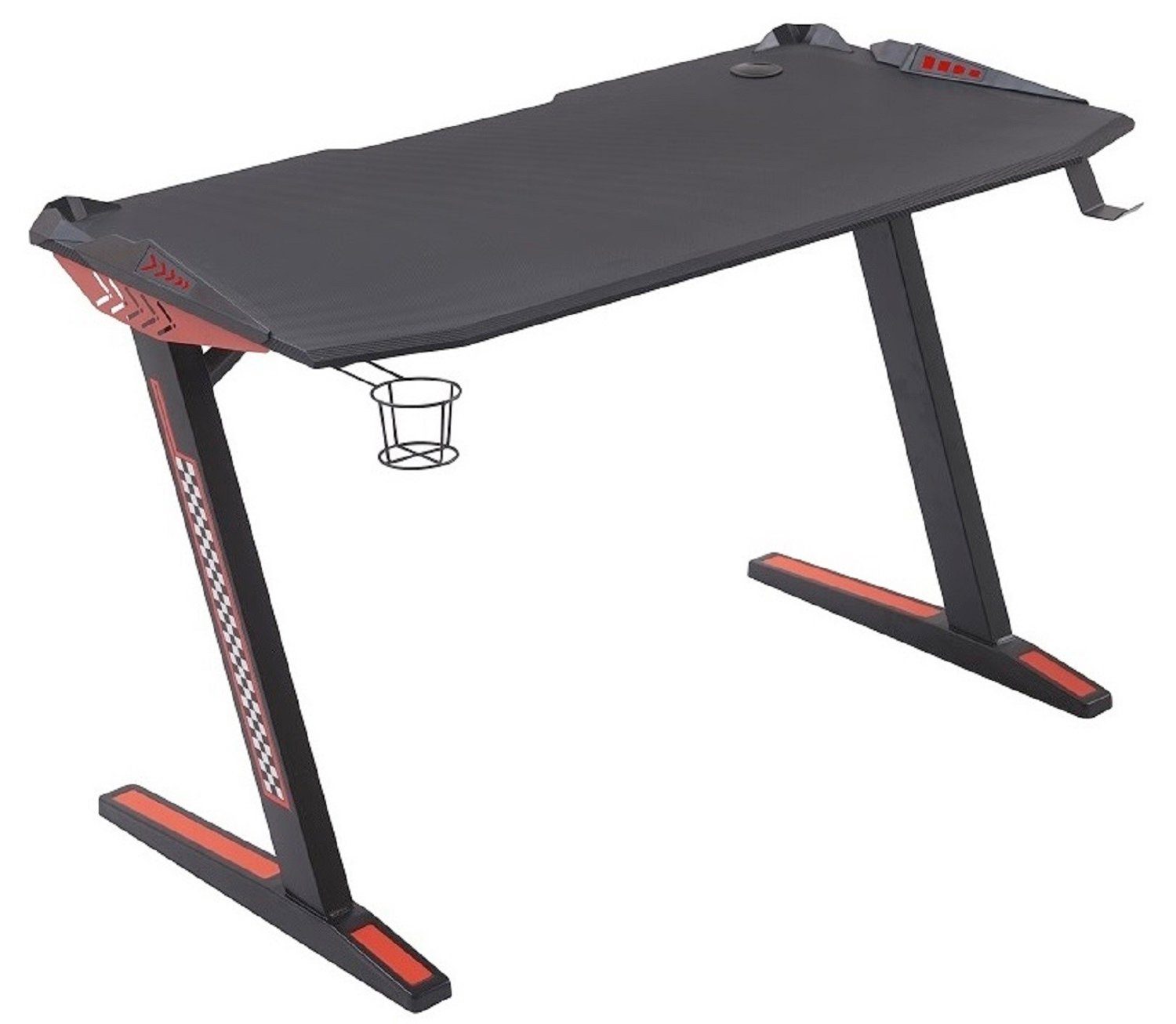 Yulukia Gamingtisch PC-Computer-Gaming-Schreibtisch, Getränkehalter und Kopfhörerhaken, Z-förmiger PC-Computer-Gaming-Schreibtisch