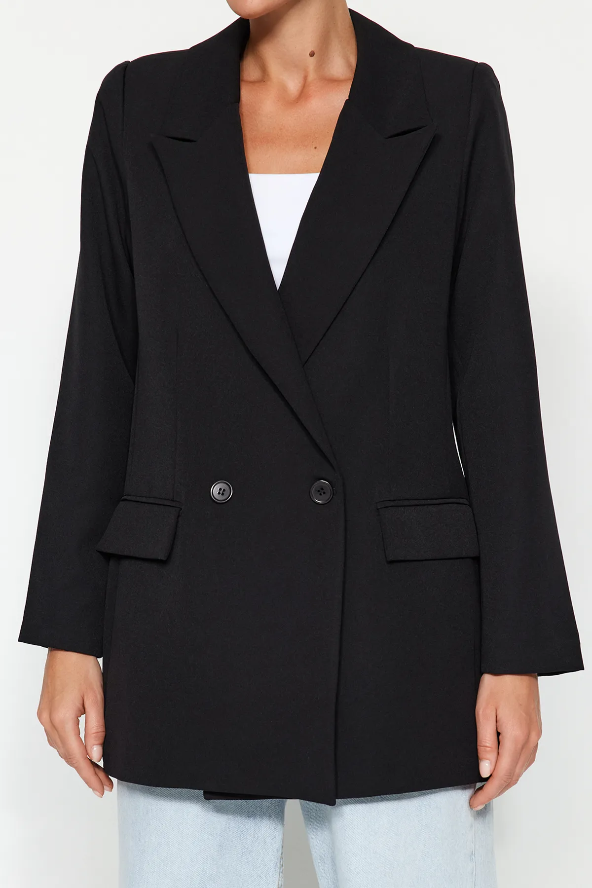 Trendyol Collection  Schwarzer, normal gefütterter, zweireihiger, gewebter Blazer mit Verschluss TWOSS20CE0059