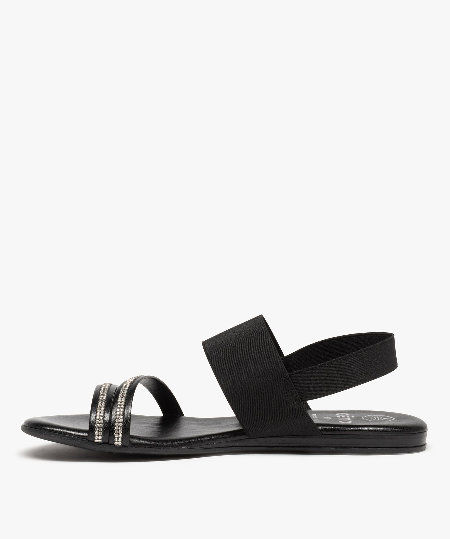 Sandales femme avec brides à strass et brides élastiques noir | GEMO