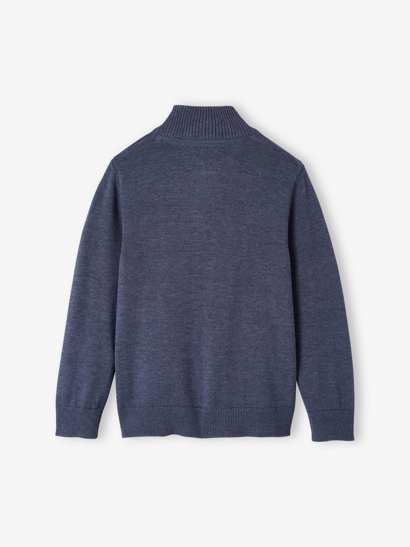 Pull col montant zippé garçon bleu chiné