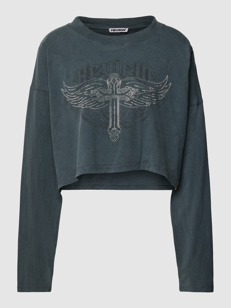 Oversized cropped Longsleeve mit Ziersteinbesatz in anthrazit