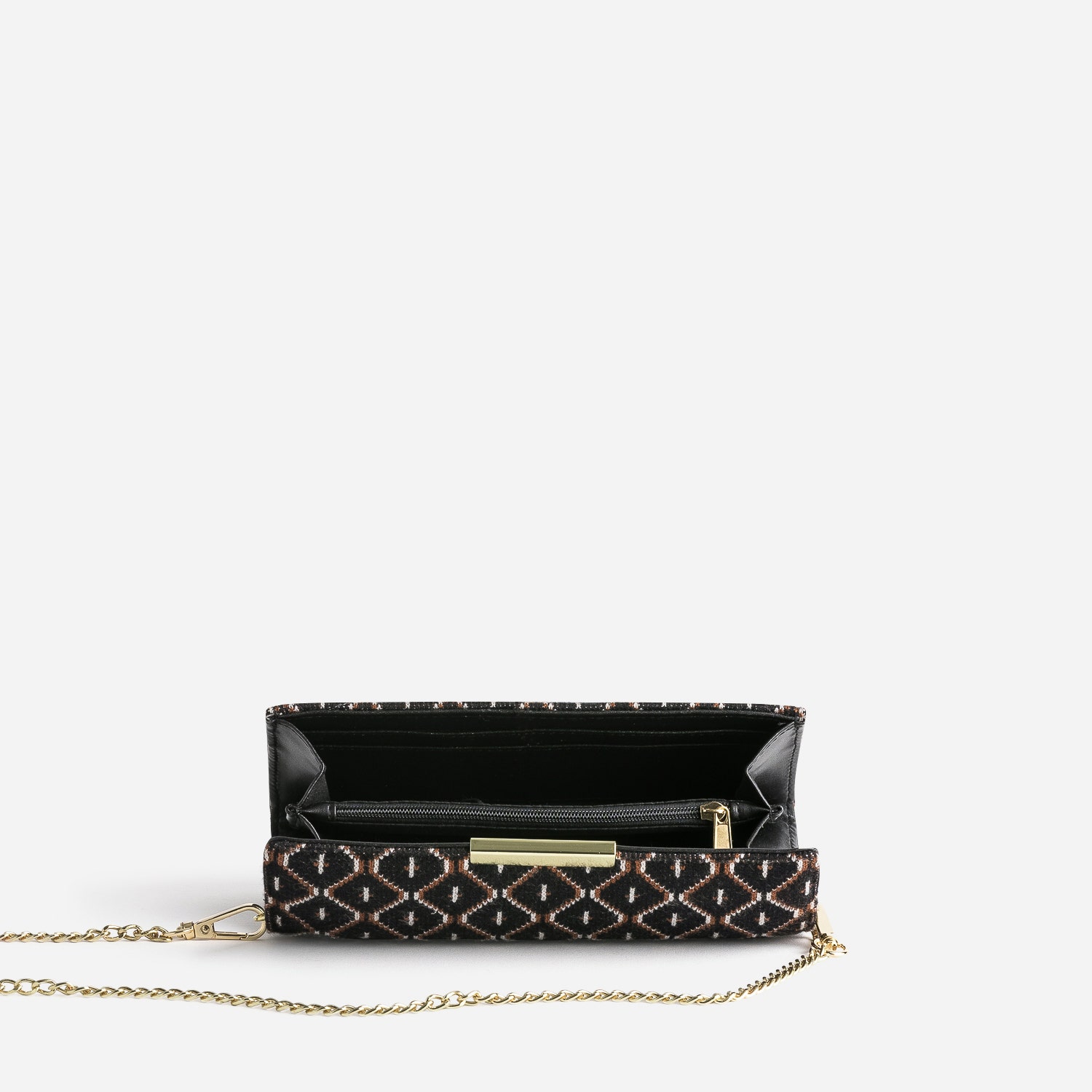 Pochette noire en textile à motif graphique