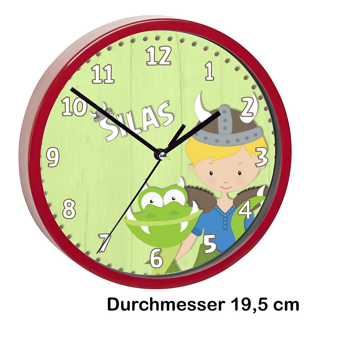 Kinder Wanduhr laufruhig personalisiert mit Name Wikinger