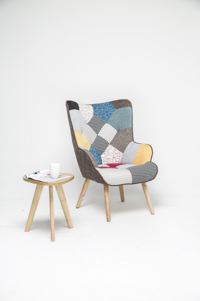 Trendstabil Skandinavischer Relaxsessel Stoffbezug Patchwork mehrfarbig