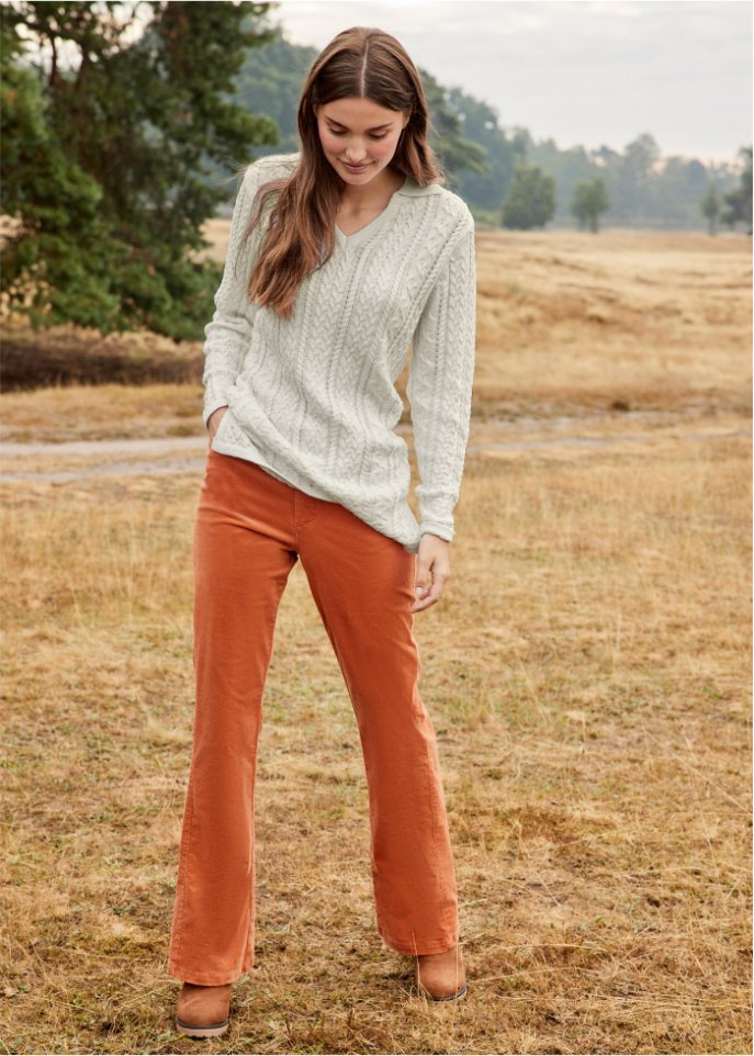 Weiter Baumwoll-Pullover mit Polokragen