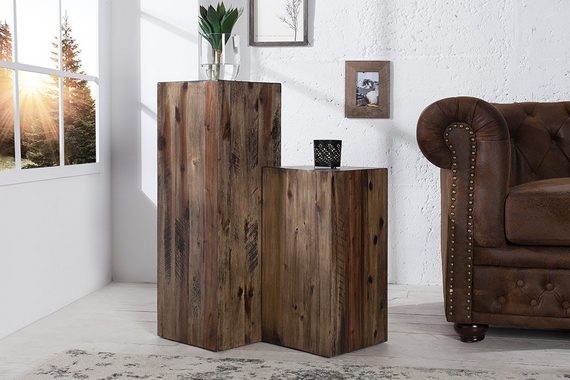 riess-ambiente Beistelltisch COLUMNA 50cm vintage braun, Massivholz · Deko-Säule · Handarbeit · Akazie