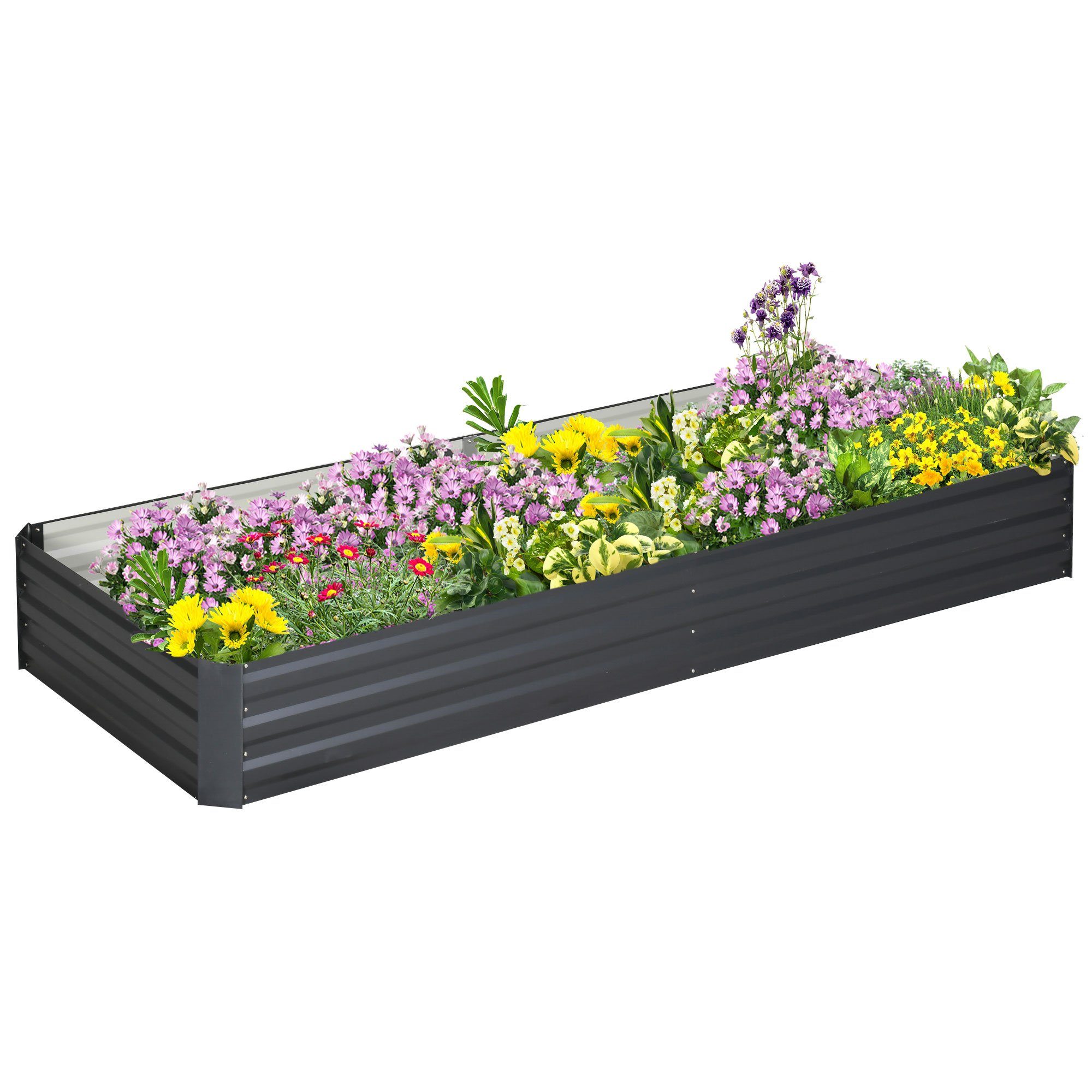 Outsunny Hochbeet aus Stahl, Blumenbeet, Gemüsebeet, Kräuterbeet (Blumenkasten, 1 St., Pflanzkasten), für Balkon, Terrasse, Grau