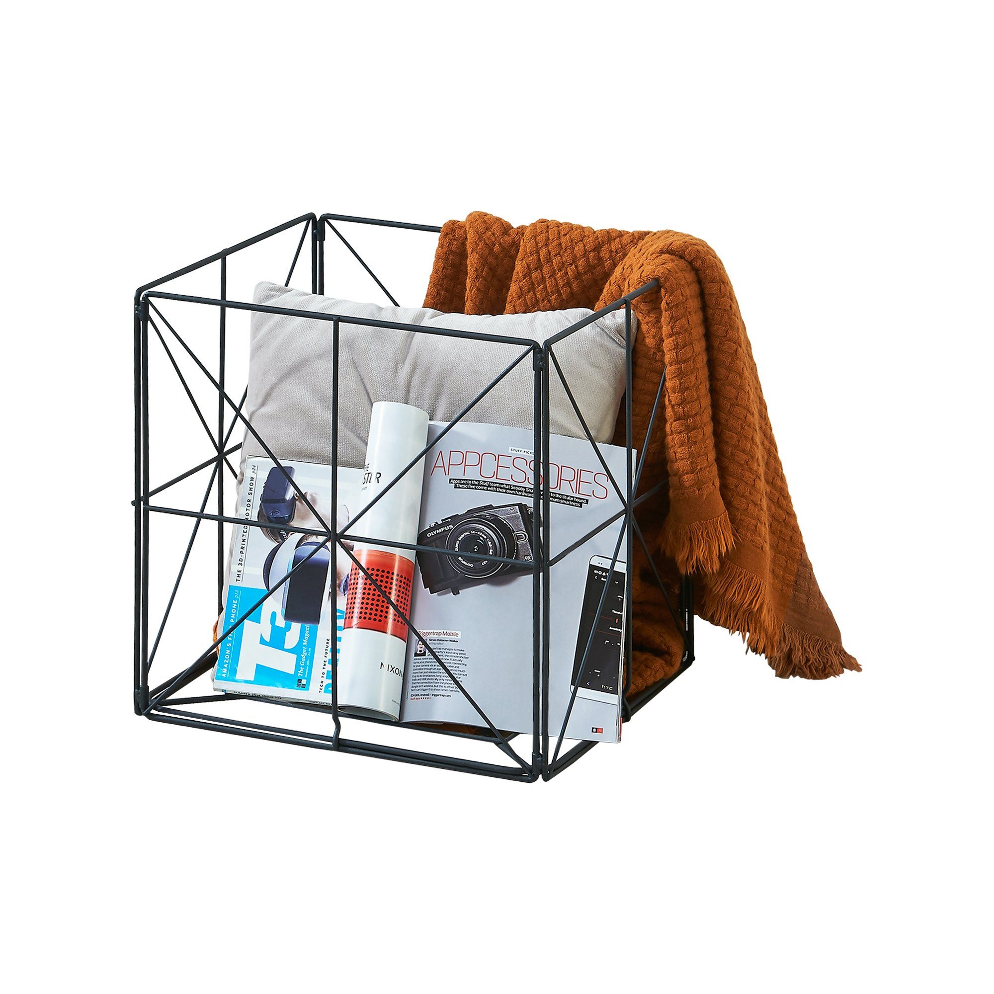 en.casa Zeitungsständer, Magazinständer Temse Metallkorb 40x40x40cm Schwarz