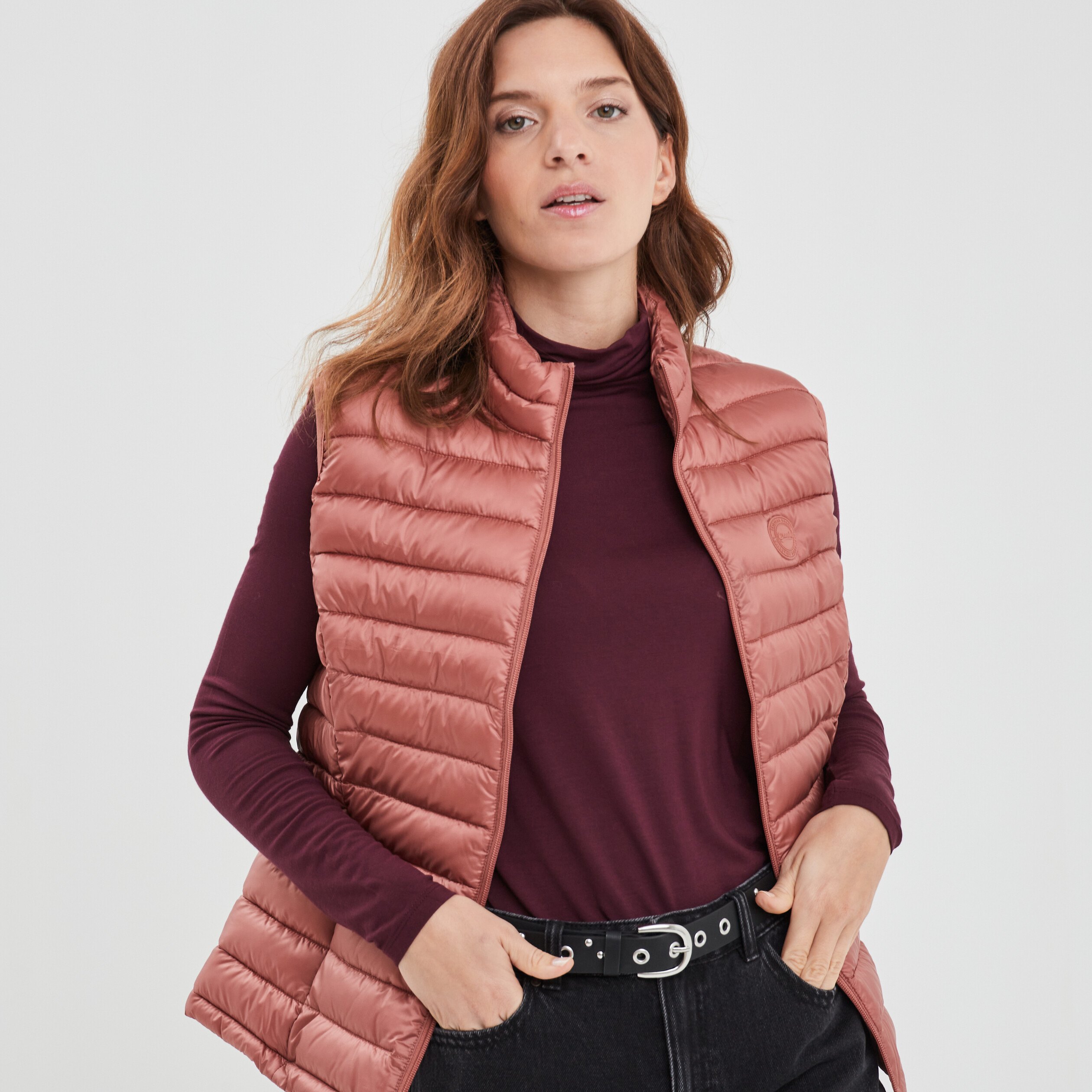 Doudoune légère droite sans manches rose poudrée femme | La Halle