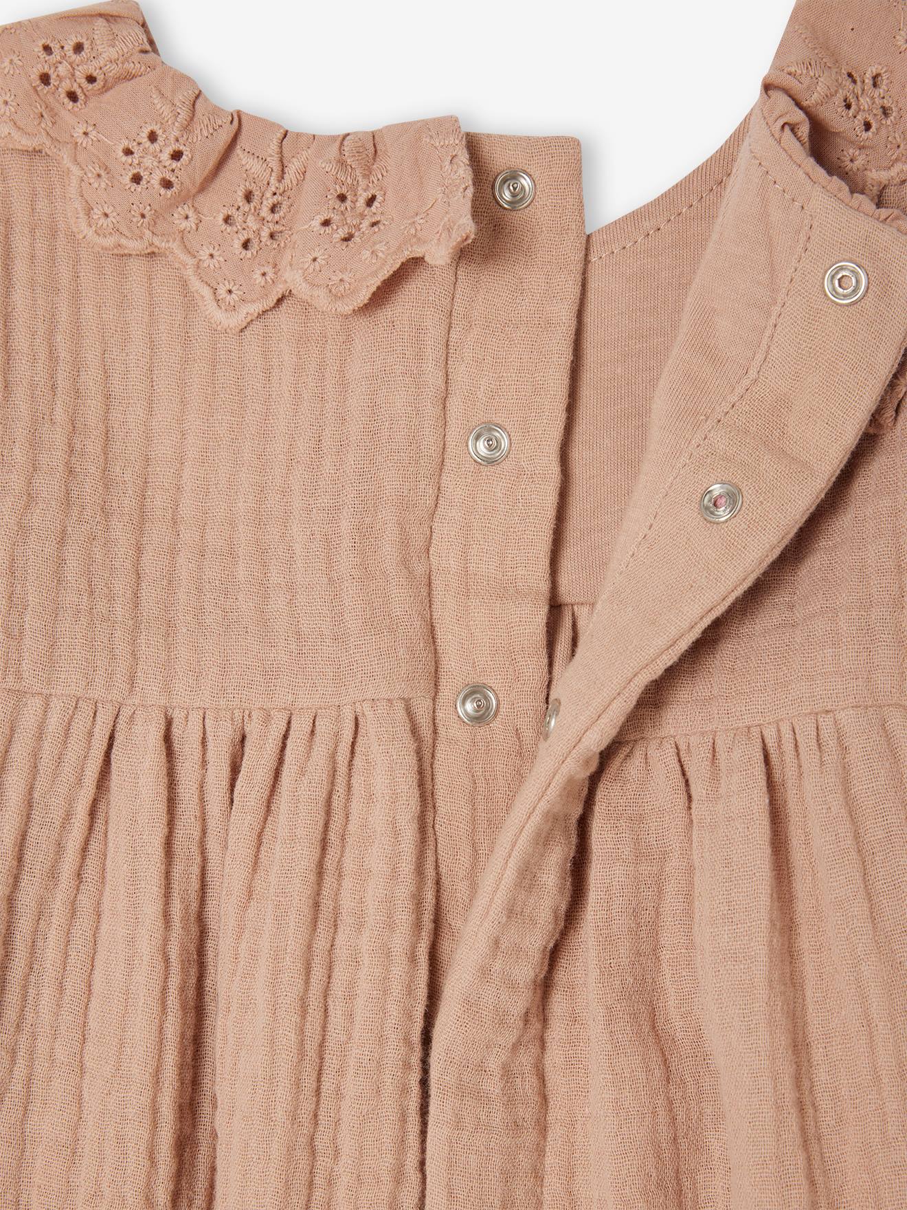 Vertbaudet Mädchen Baby Overall, Lochstickerei - cappuccino