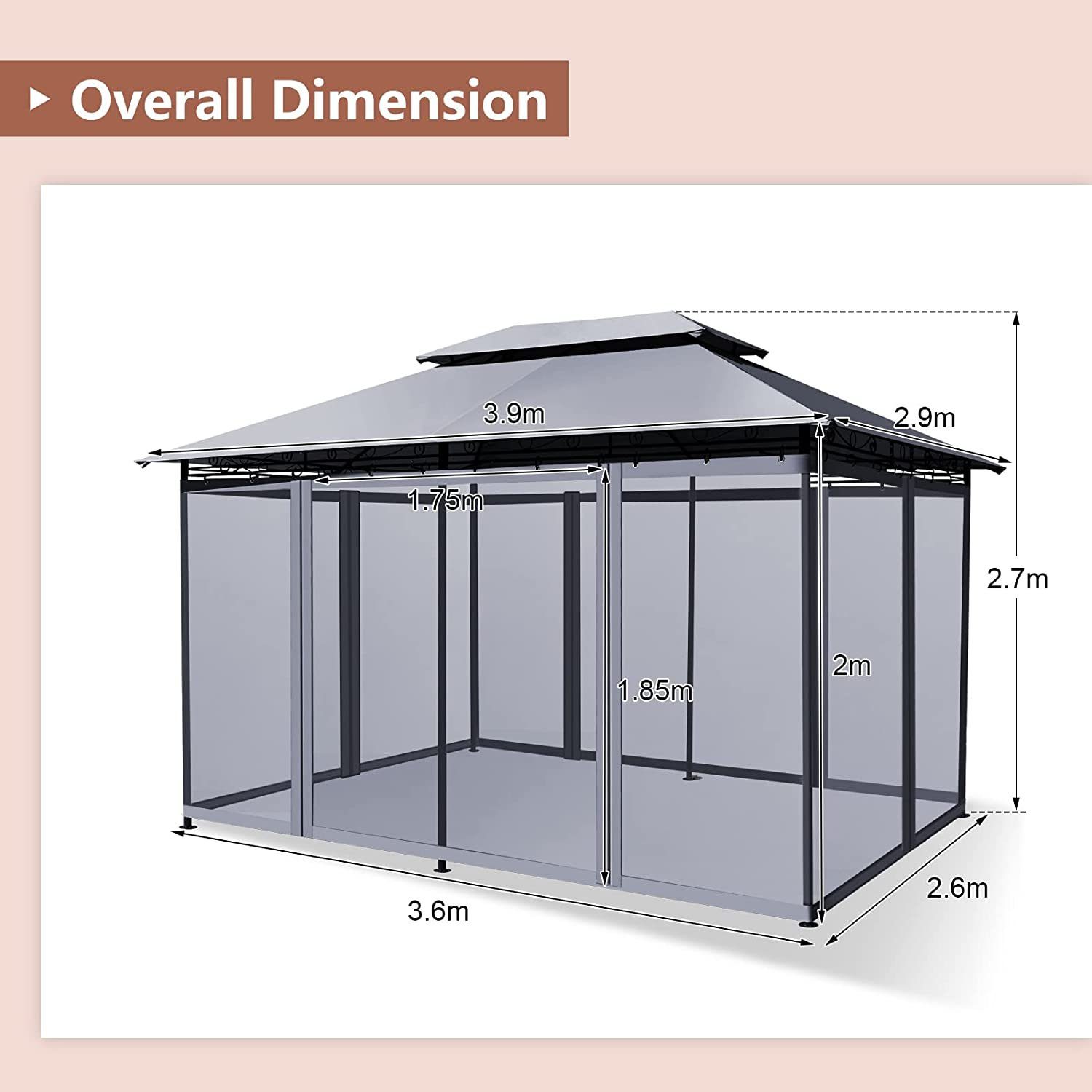 KOMFOTTEU Pavillon Gartenpavillon, mit abnehmbarem Netzbezug