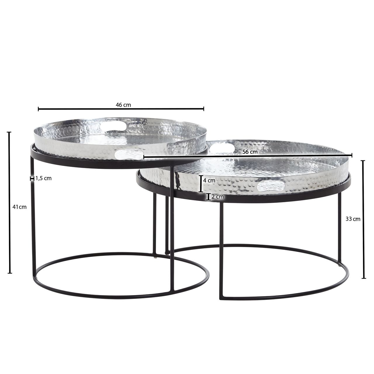 Wohnling Satztisch Silber / Schwarz Metall