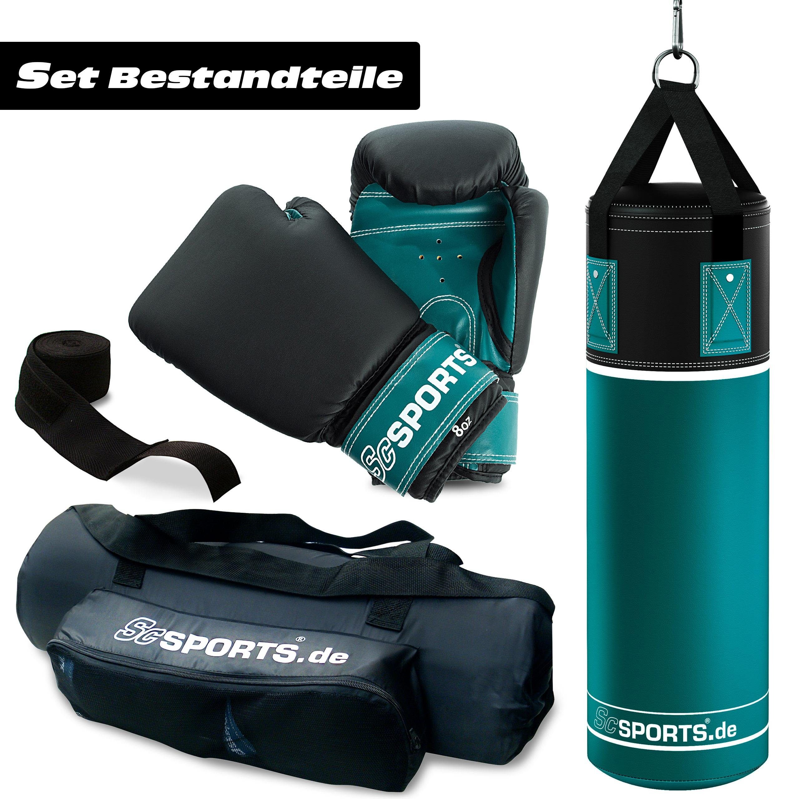 ScSPORTS® Boxsack Boxsack Set-5,5kg, Gefüllt, Boxhandschuhen/Bandagen, Nylongurt/Tasche