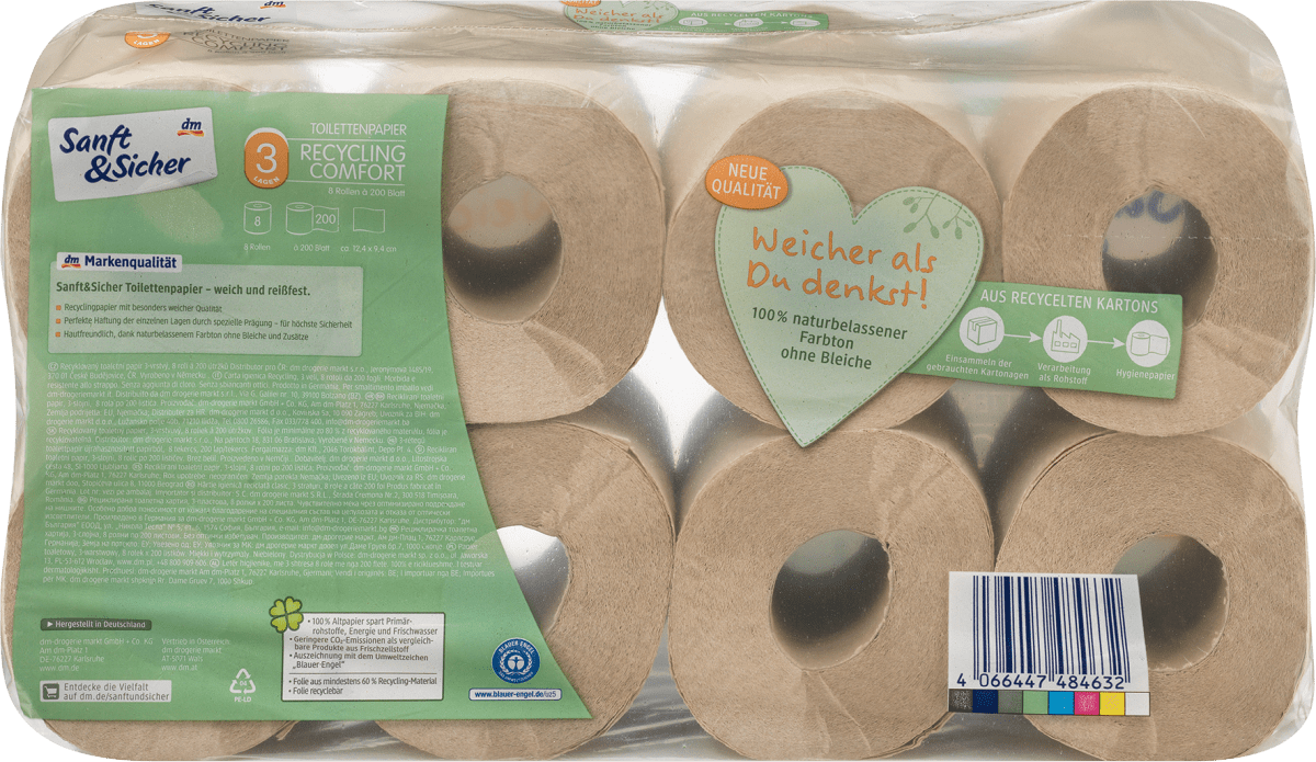 Toilettenpapier Recycling 3-lagig (8x200 Blatt), 8 St