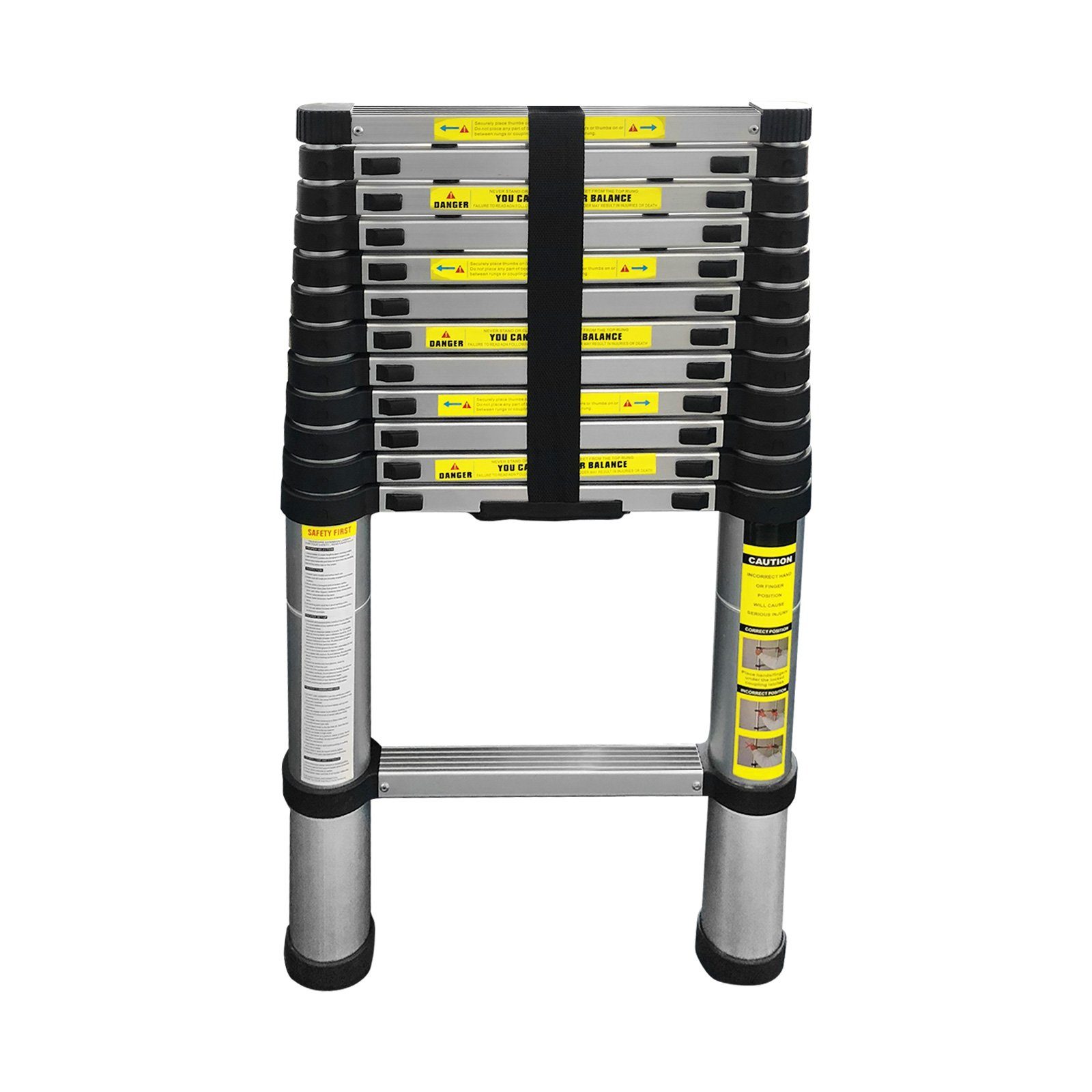 EAXUS Teleskopleiter Ausfahrbare Leiter Aluminium 3,8 Meter, rutschfeste Sprossen, zusammenklappbar auf 96 cm