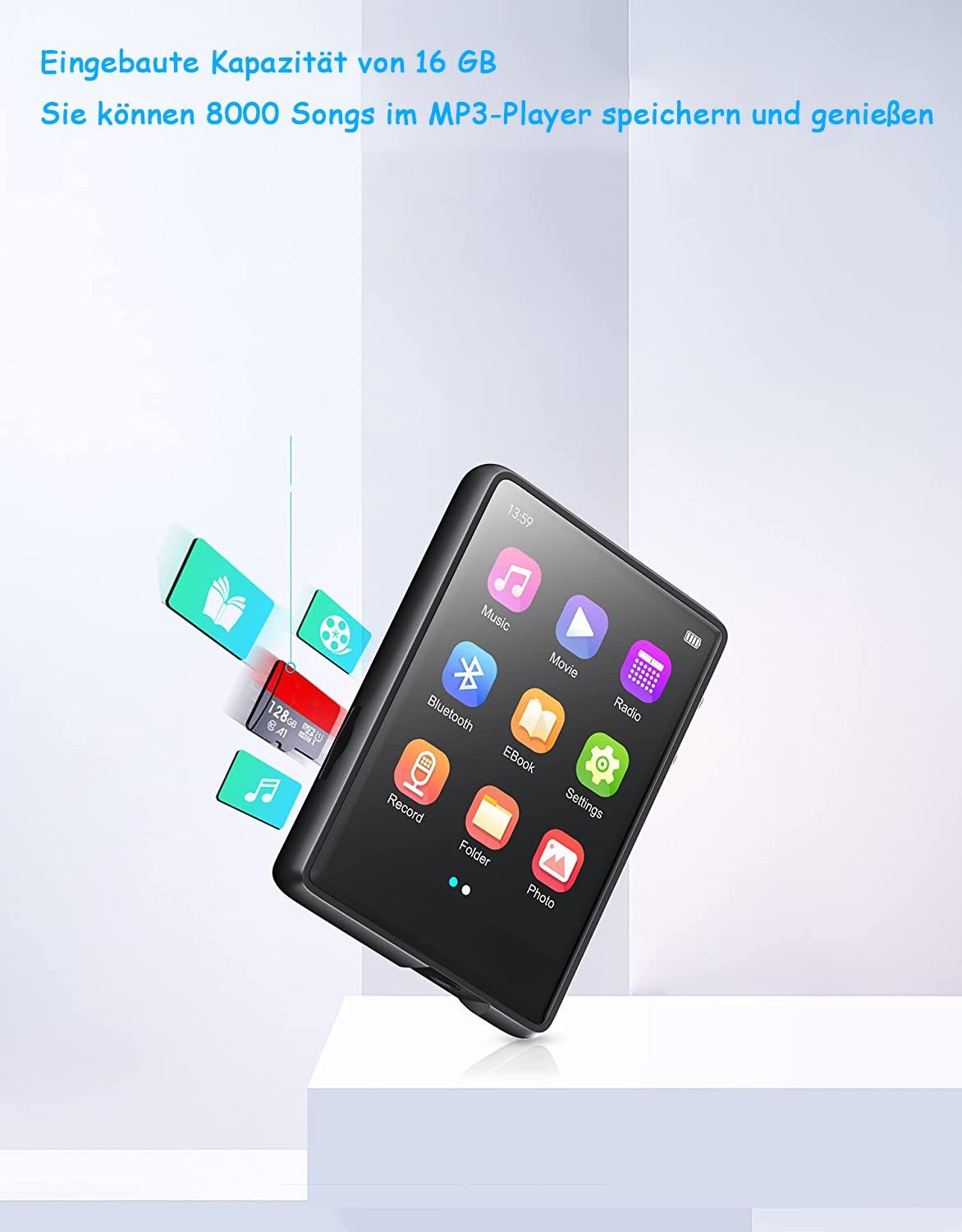 GelldG MP3-Player 16GB MP3 Player Bluetooth 5.0, Touchscreen HiFi MP3-Player