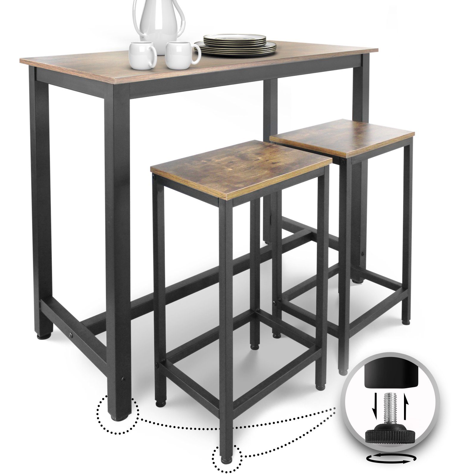 MIADOMODO Bartisch Stehtisch Set – 120x60x90cm, 2 Barhockern, MDF (1-St)