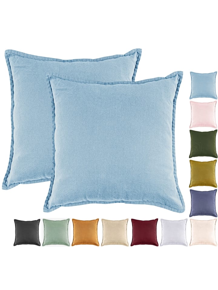 JACK 2er Set Kissenhülle 45x45cm Baumwolle Einfarbig in Hellblau günstig kaufen 45x45 cm