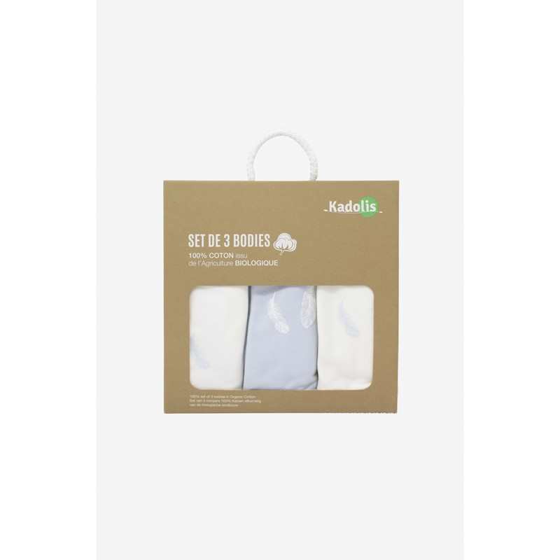 Lot de 3 Body manches longues en Coton Bio à motifs plumes