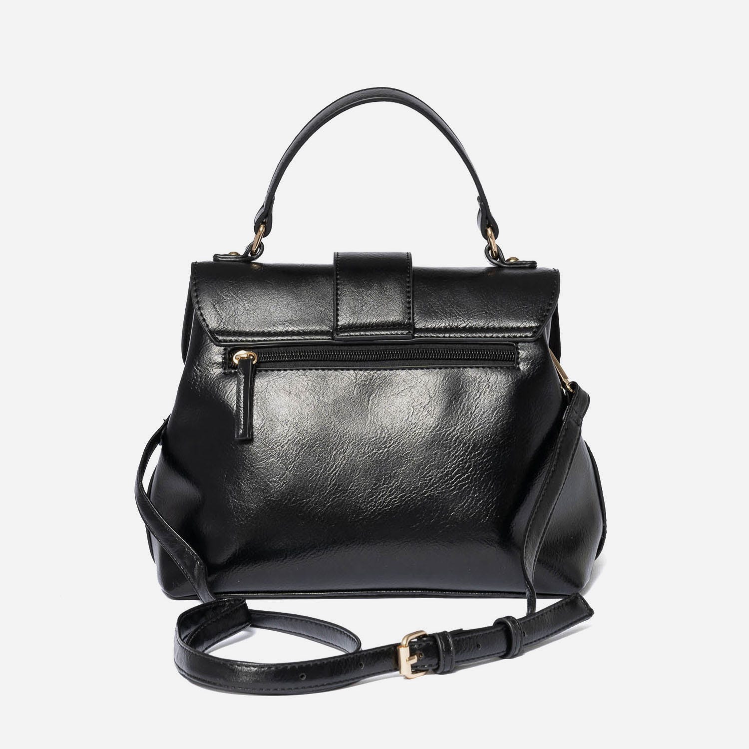 Sac à main noir avec boucle ronde métal