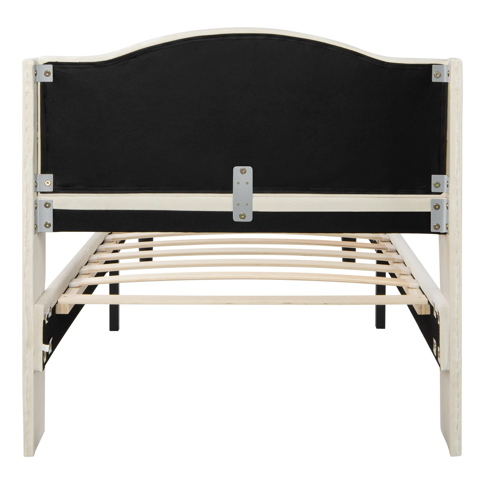 OKWISH Polsterbett Stilvolles Soft-Polsterbett mit samtigen Kopfteil (90x200 cm Ohne-Matratze), Knopf-Dekor und stabilen Holzplatten, Beige