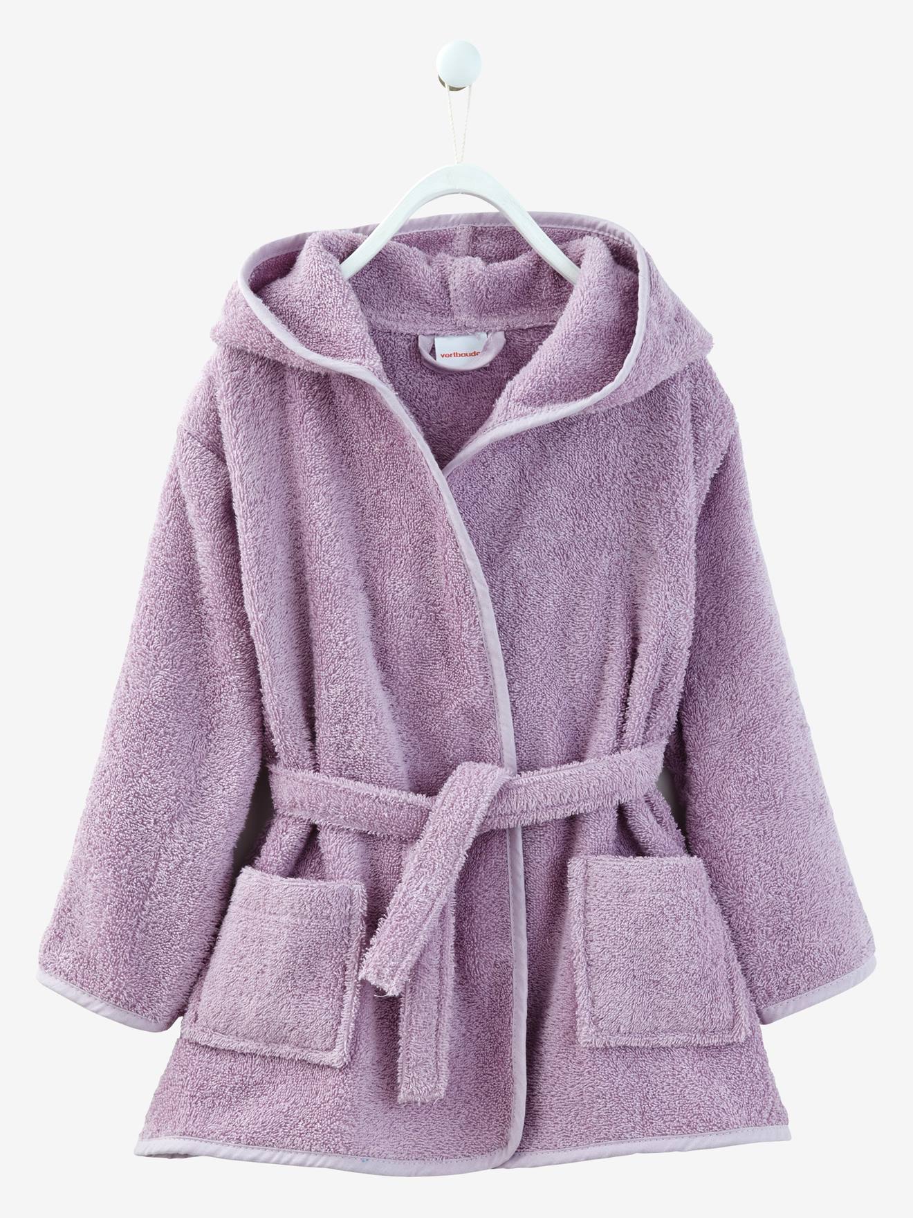 Peignoir de bain enfant à capuche vieux rose